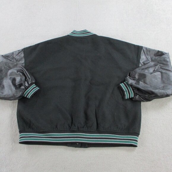 Boohoo PU Sleeve Oversized Varsity Jacket Womens US 2 UK 6 Black Green NWT NEW - Picture 3 of 9